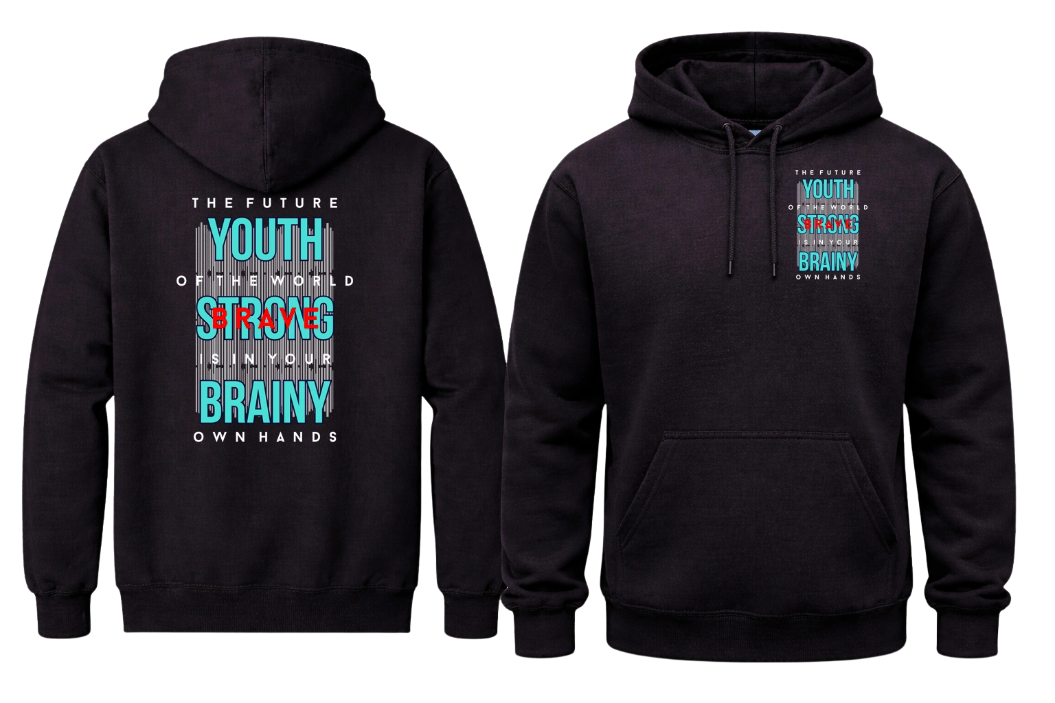 Youth Strong Brainy Front And Back Print Hoodie