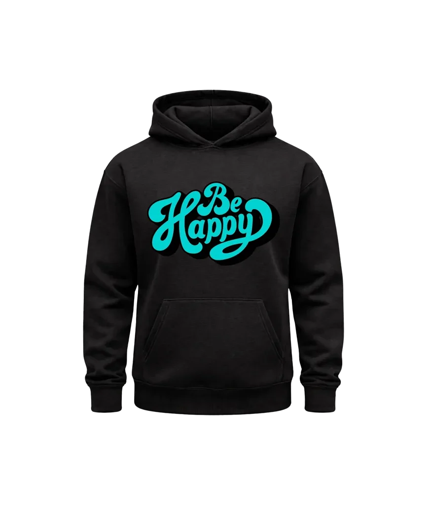 Be Happy Front Print Pullover Hoodie