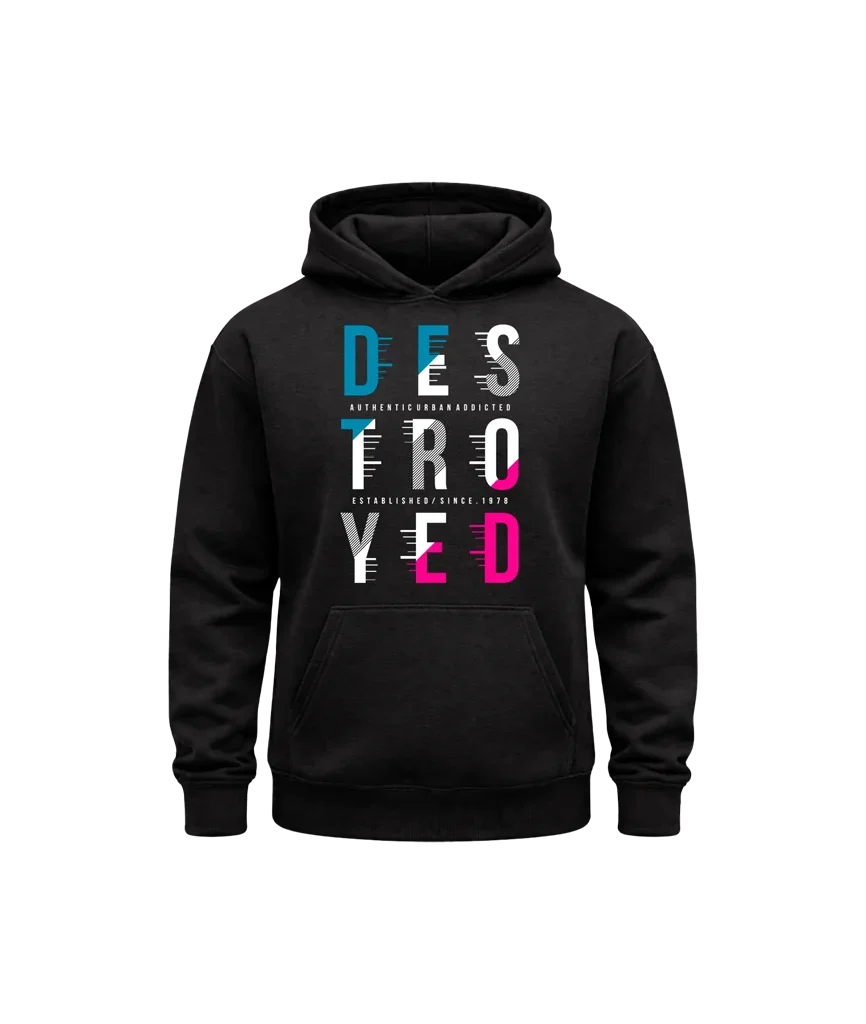 Destroyed Black Print Hoodie