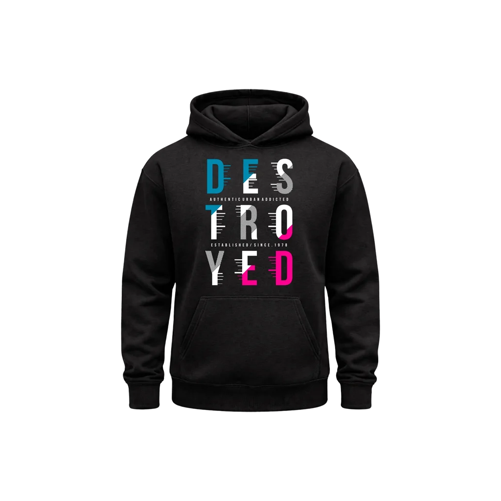 Destroyed Black Print Hoodie
