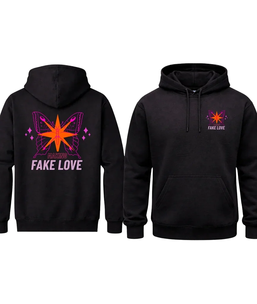 Fake Love Front And Back Print Hoodie