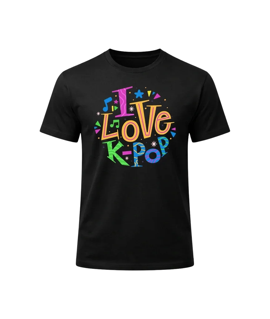Colorful “I Love K-Pop” Graphic T-Shirt