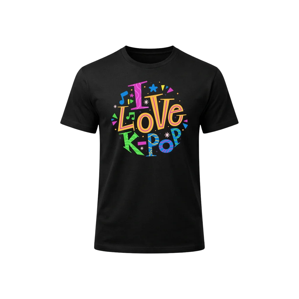 Colorful “I Love K-Pop” Graphic T-Shirt