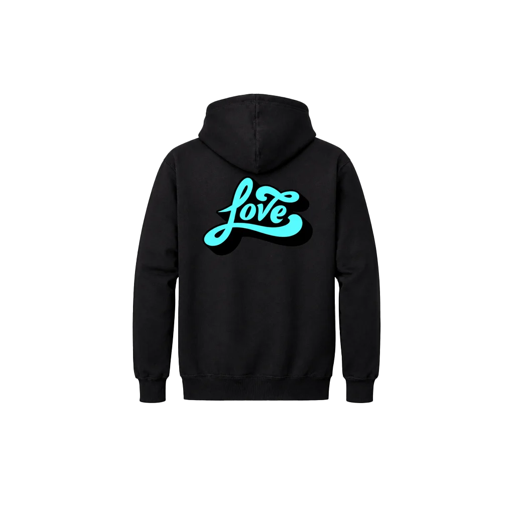 Retro Script “Love” Dual-Print Graphic Hoodie