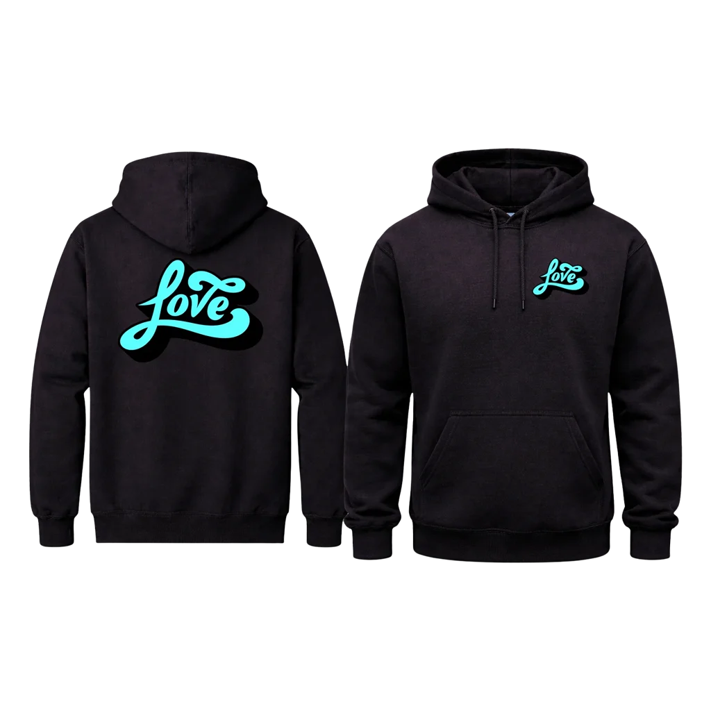 Retro Script “Love” Dual-Print Graphic Hoodie