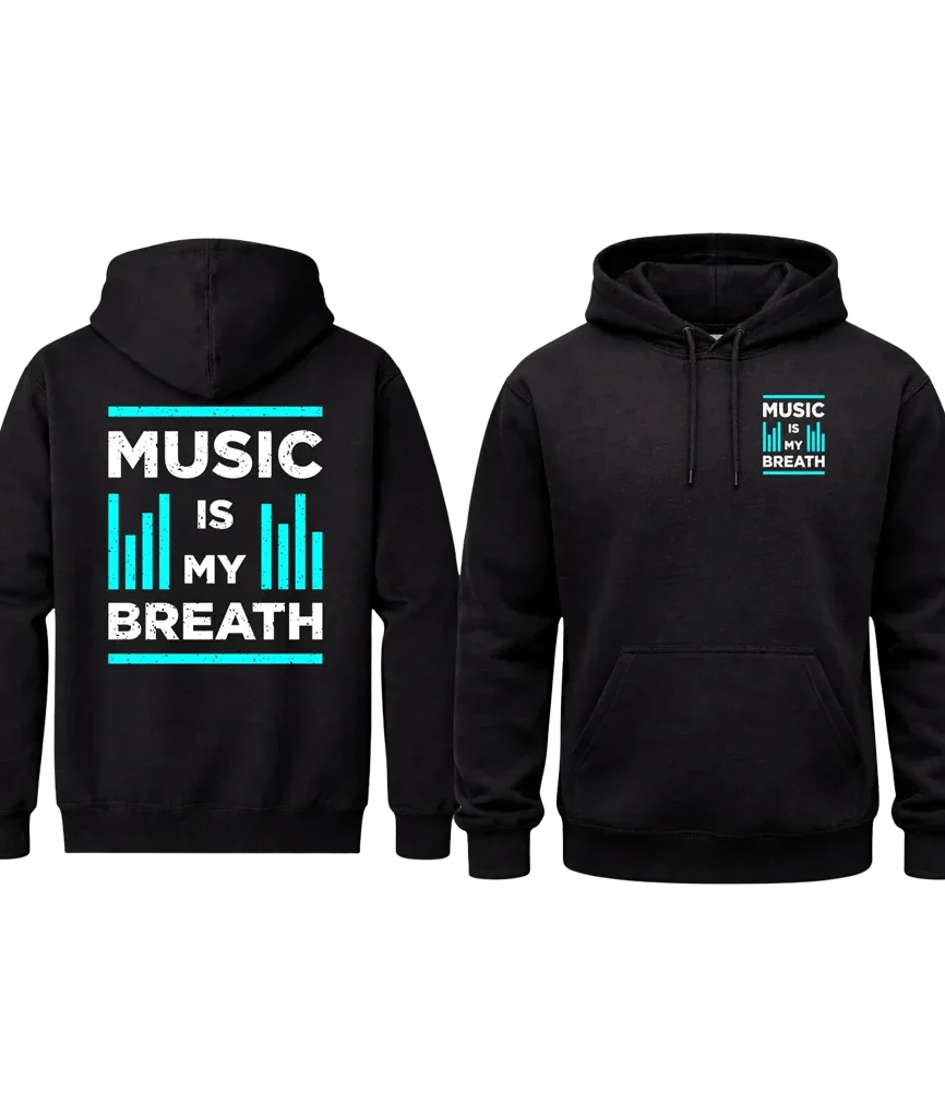 Music Is My Breath Front And Back Print Hoodie