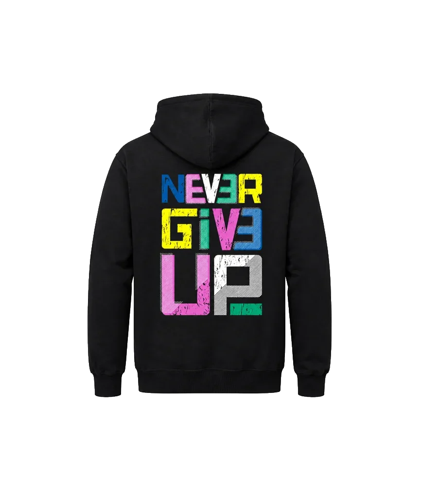 Never Give Up Front And Back Print Hoodie
