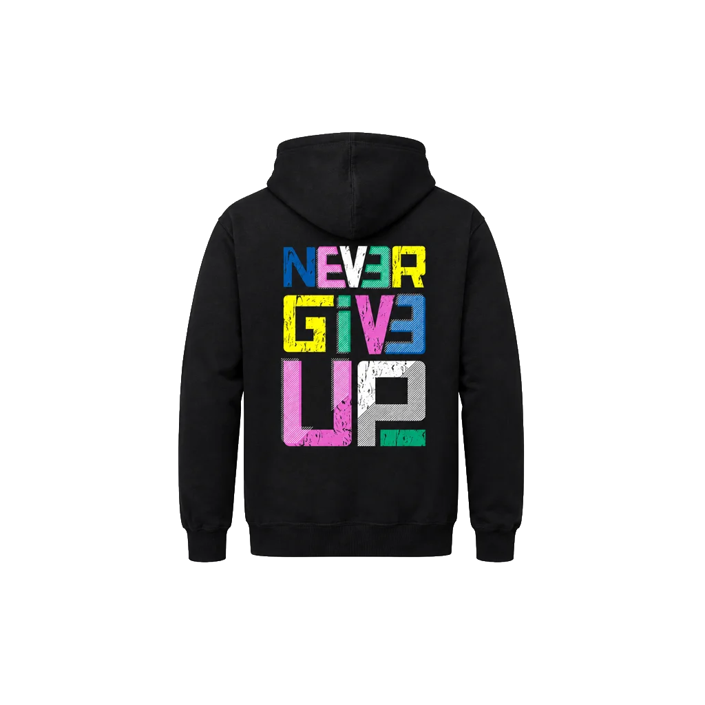 Minimalist “Never Give Up” Front Pocket Print Hoodie