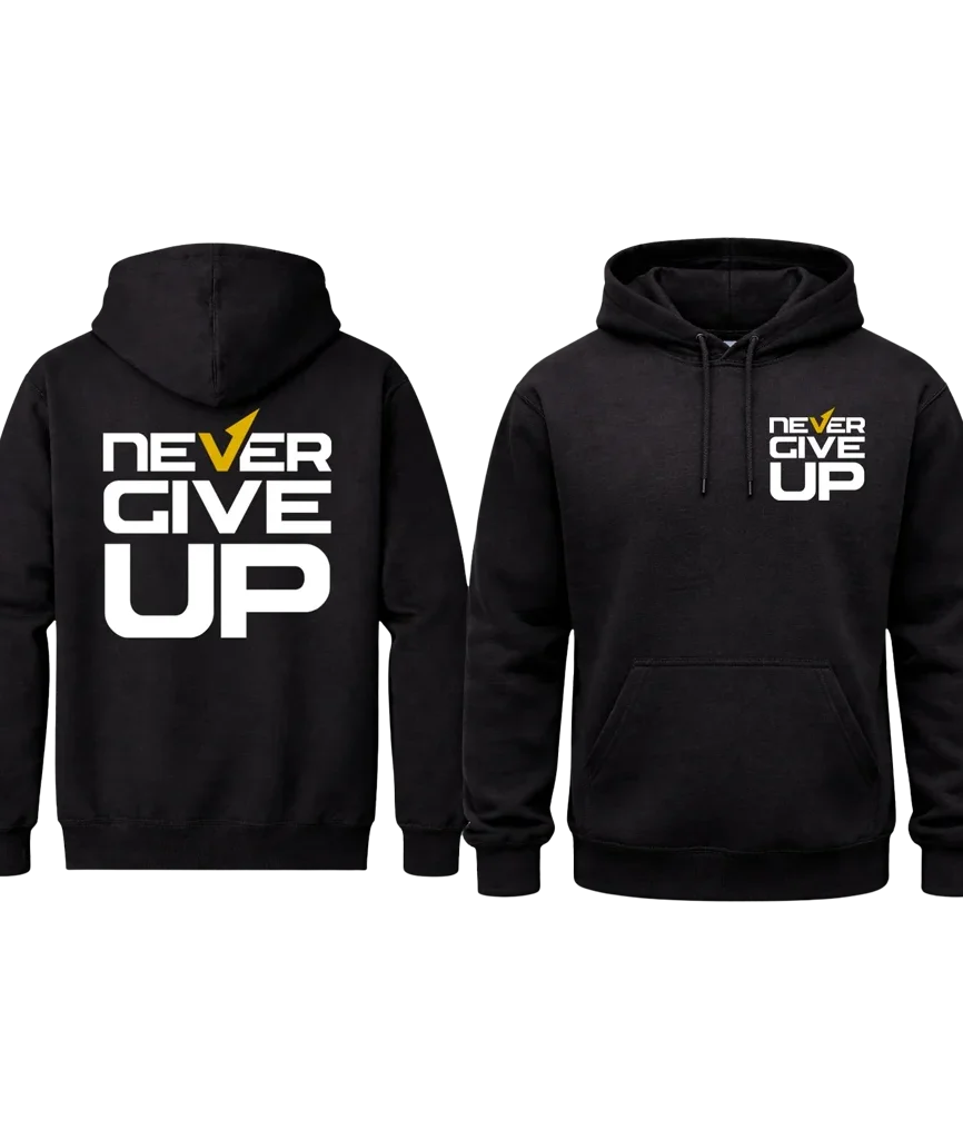 Never Give Up Front And Back Print Hoodie