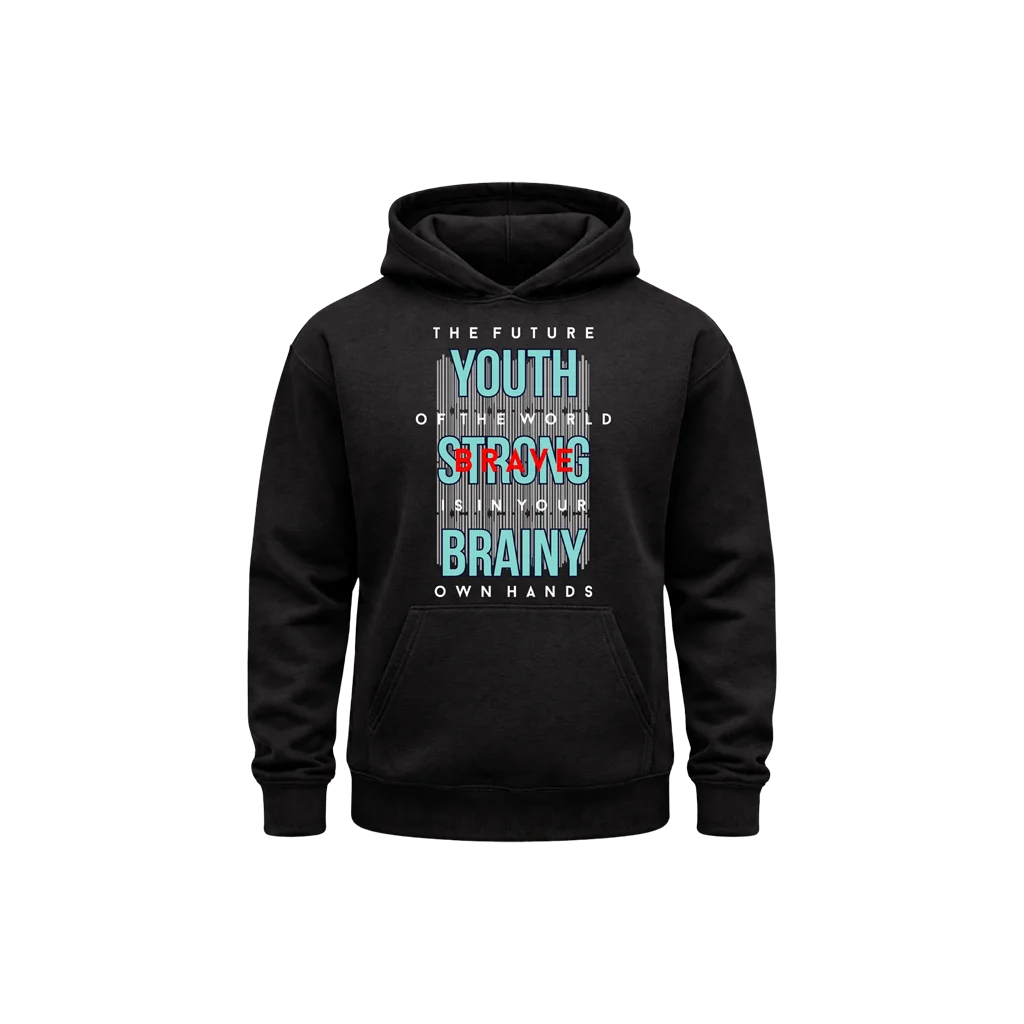 Youth Strong Brainy Black Hoodie