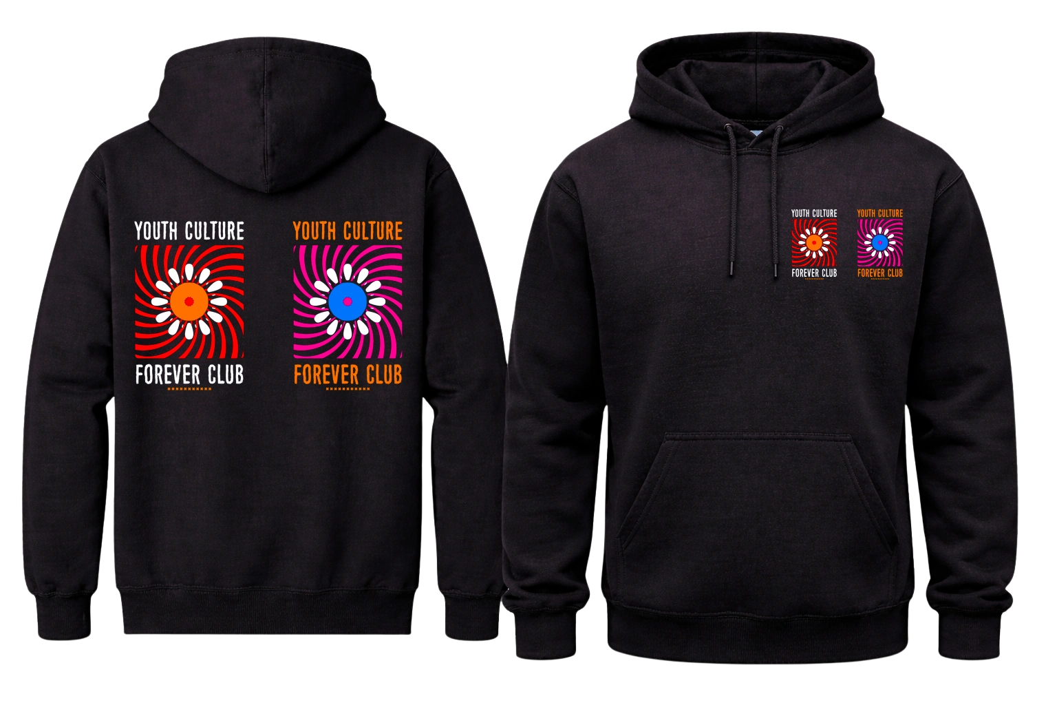 Youth Culture Forever Club Front And Back Print Hoodie