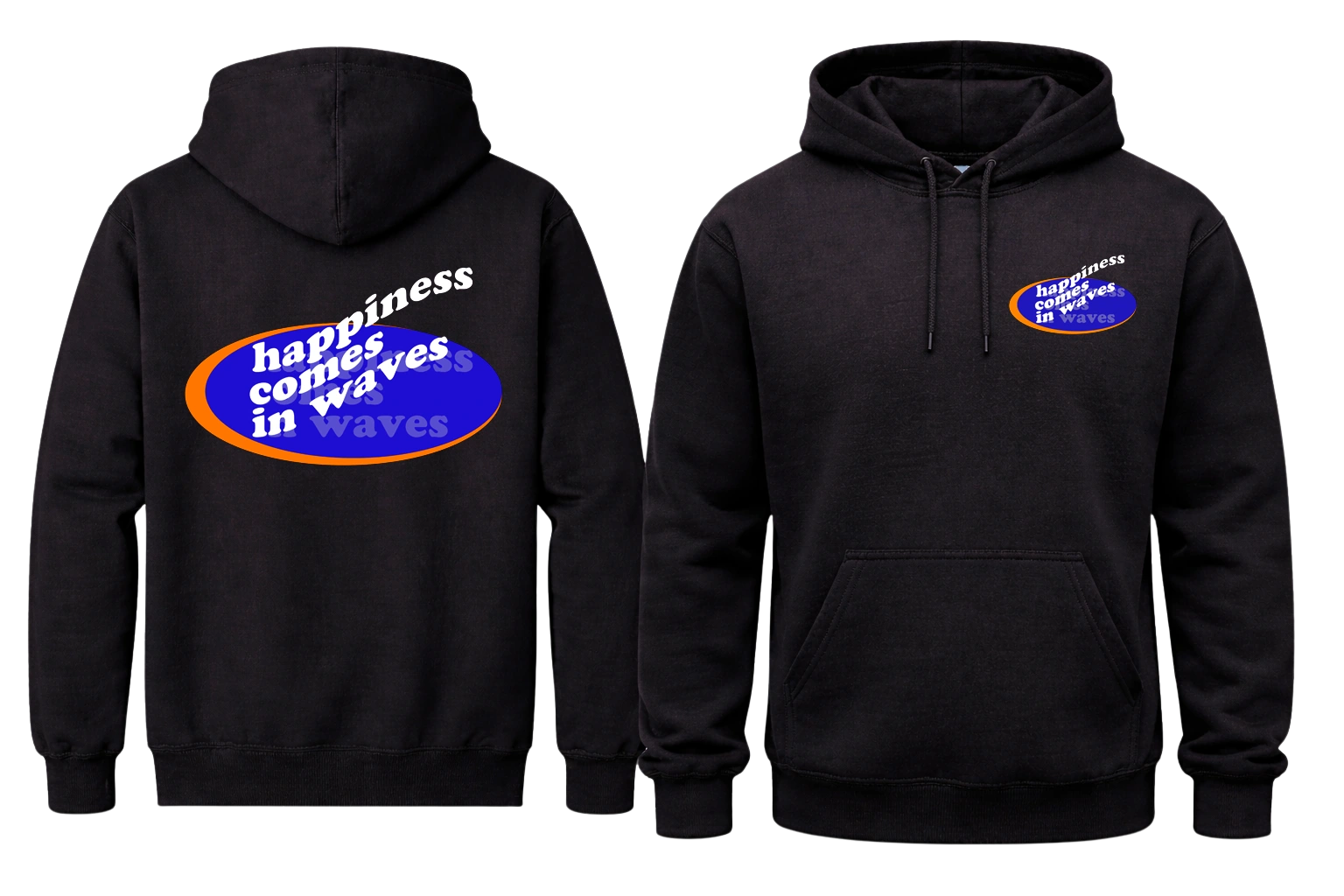 Happiness Comes In Waves Front And Back Print Hoodie