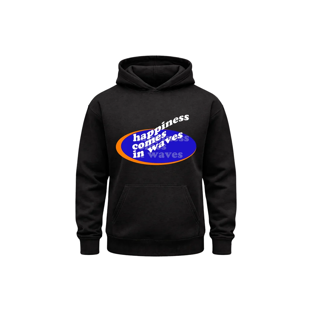 Happiness Comes In Waves Black Hoodie