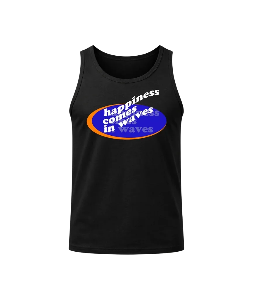 Happiness Comes In Waves Black Tank Top