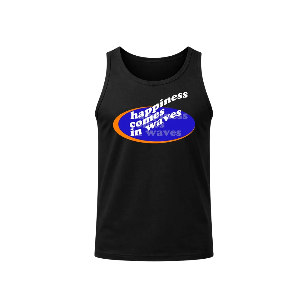 Happiness Comes In Waves Black Tank Top