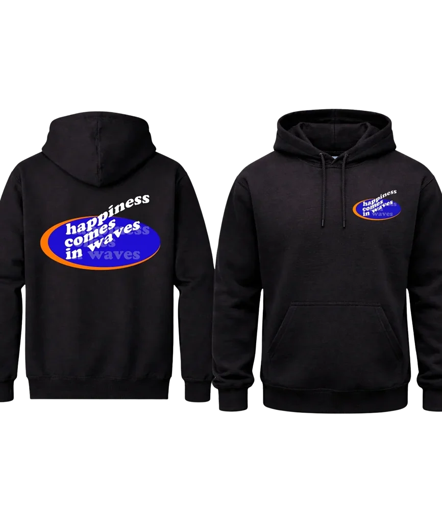 Happiness Comes In Waves Front And Back Print Hoodie