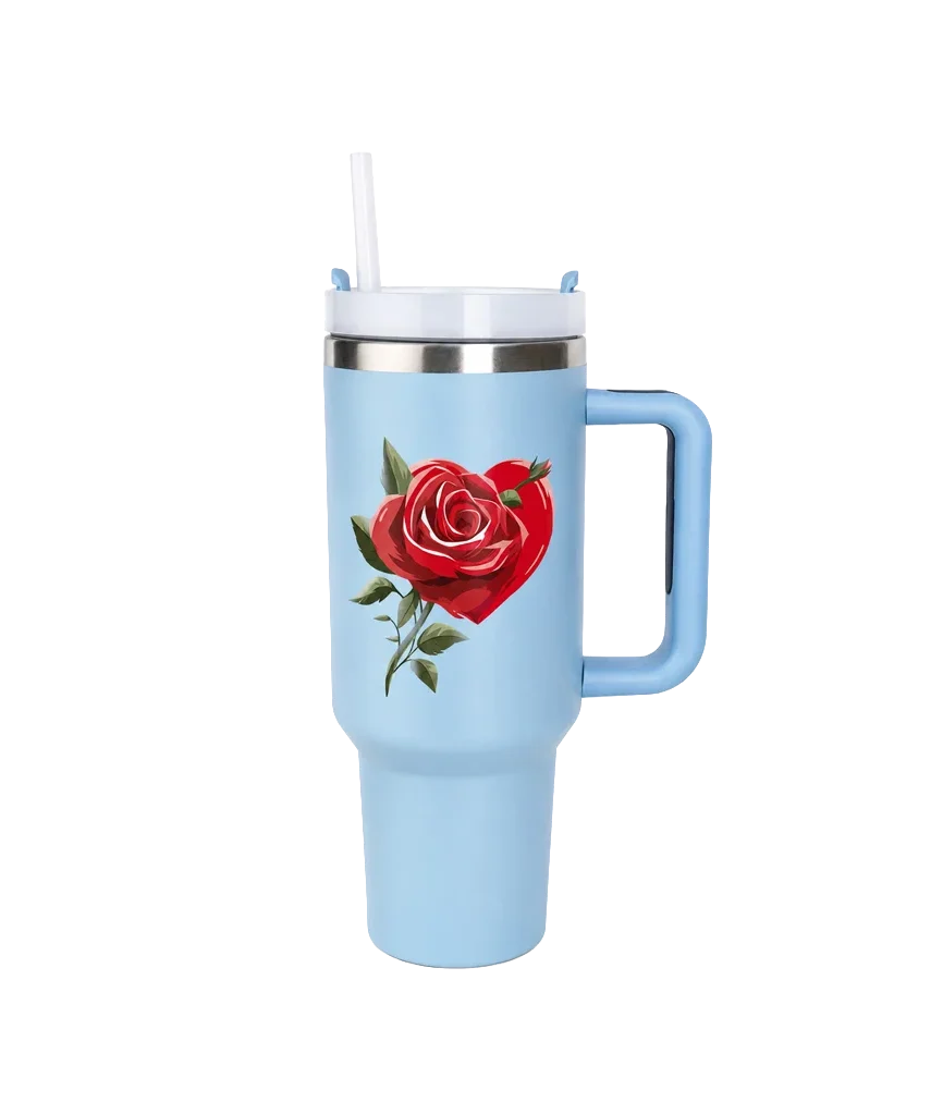 Rose Heart Tumbler Cup with Handle