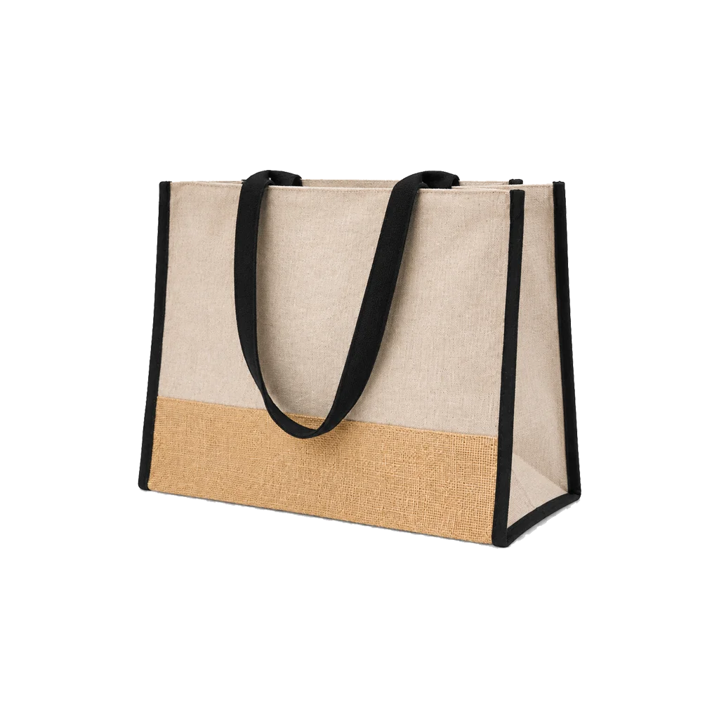 Black Trim Two-Tone Jute Tote