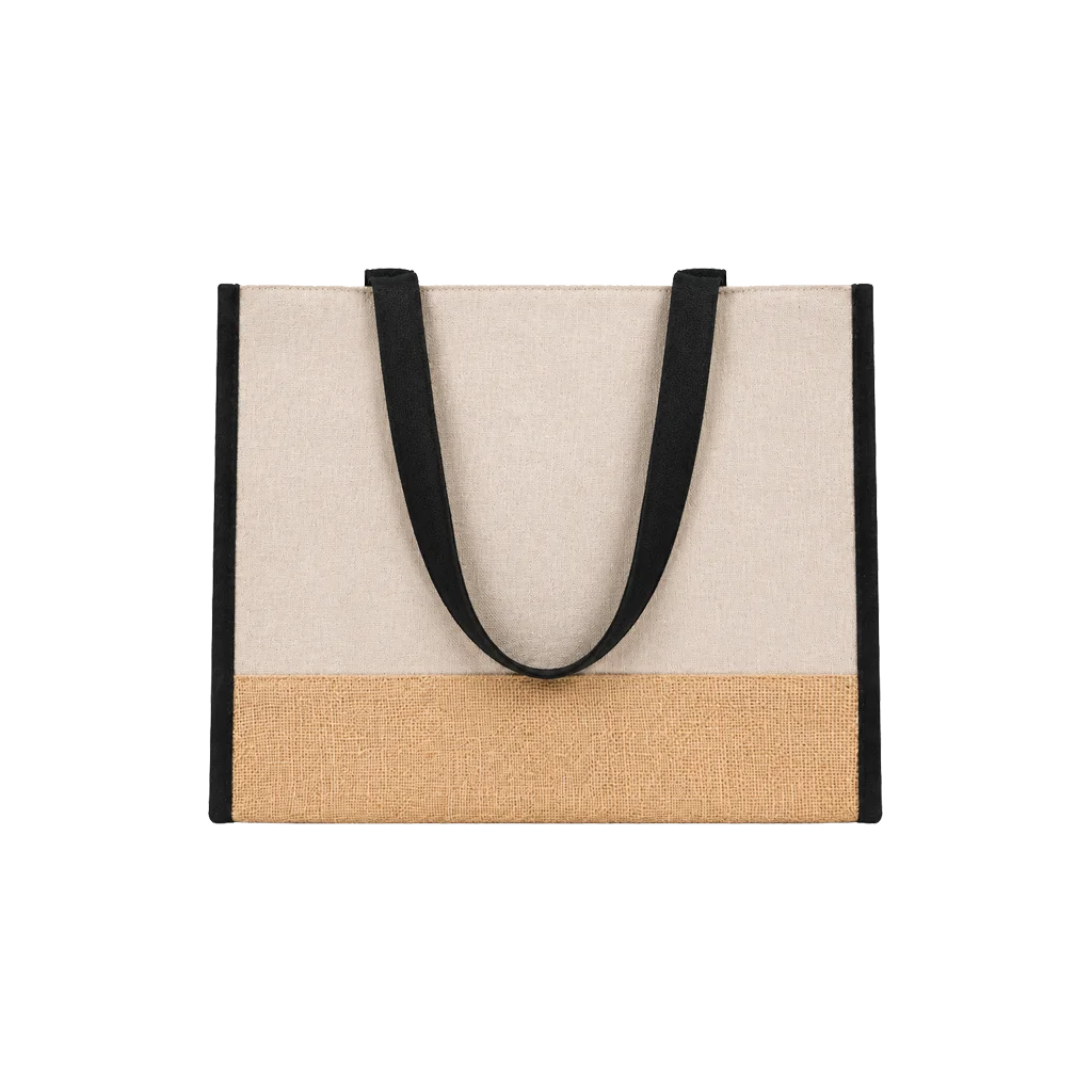 Black Trim Two-Tone Jute Tote