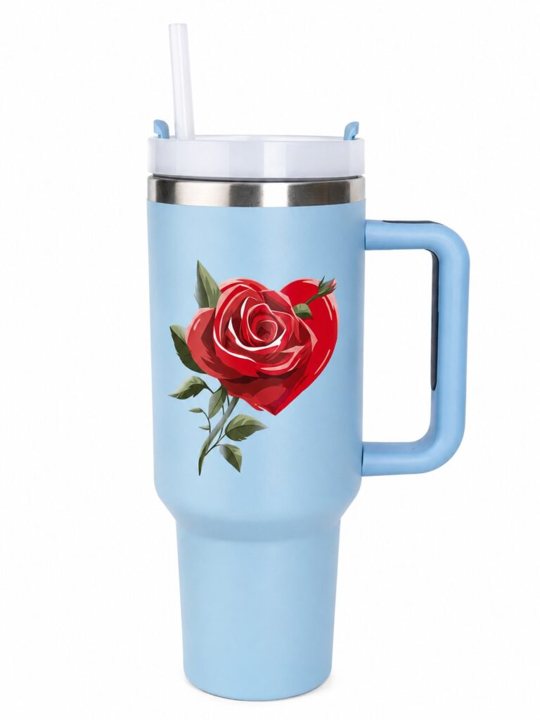 Rose Heart Tumbler Cup with Handle