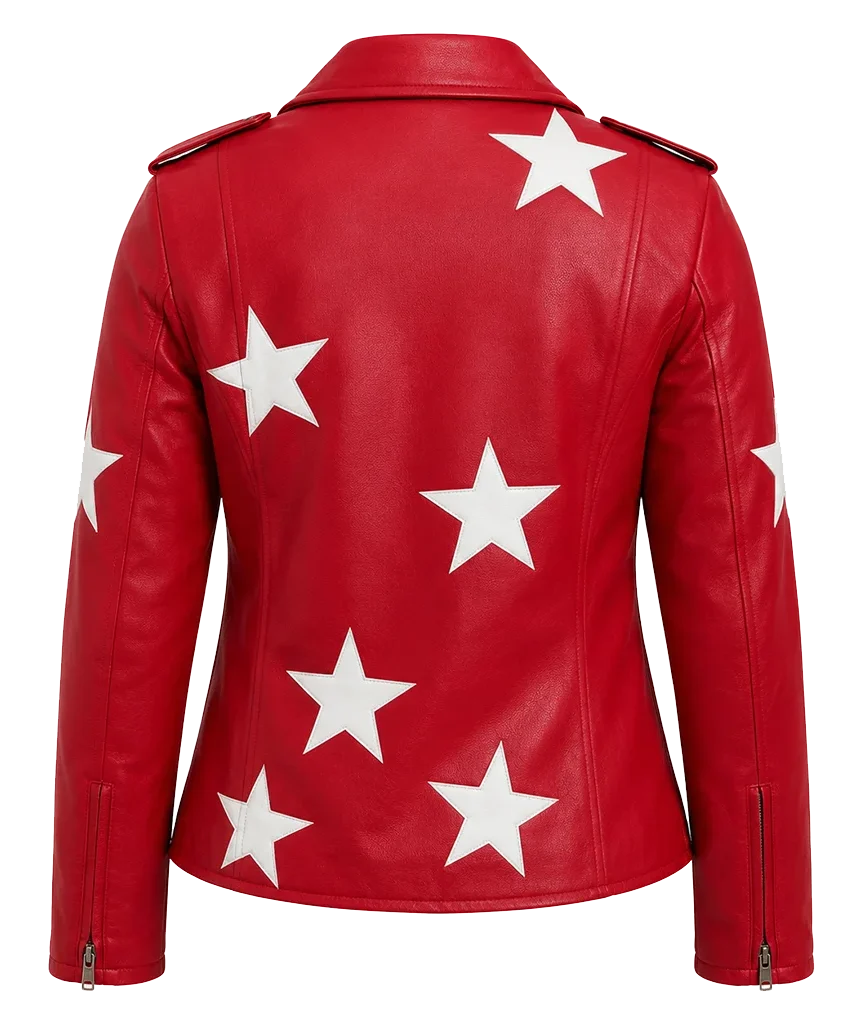 Battle Camp 2025 Polly Brindle Star Print Red Leather Jacket