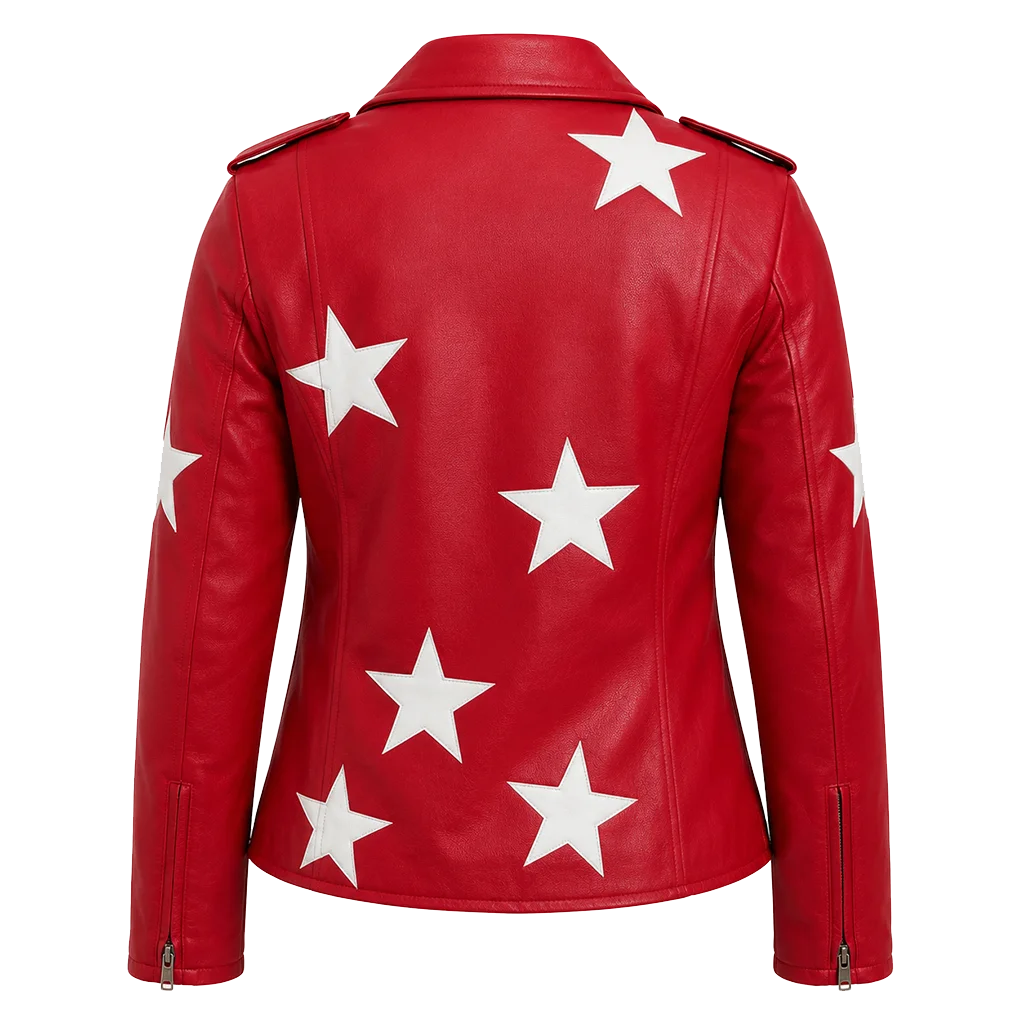 Battle Camp 2025 Polly Brindle Star Print Red Leather Jacket - Image 2