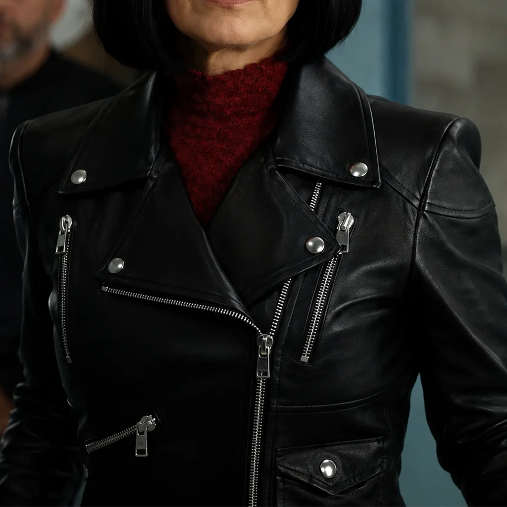 FUBAR S02 Carrie Anne Moss Black Leather Jacket - Image 2