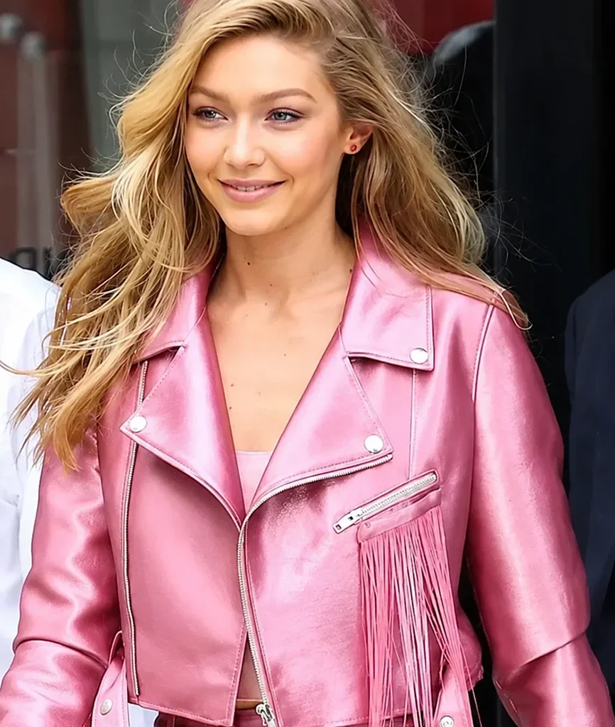 Gigi Hadid Street Style Pink Biker Jacket