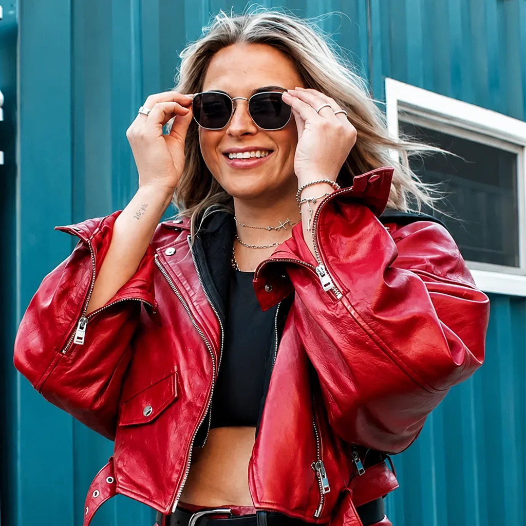 Intuit Dome California 2025 Alana Springsteen Red Biker Jacket - Image 2