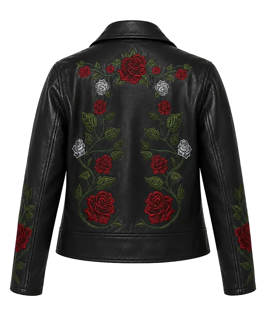 Las Vegas Rodeo Women Glenrose Floral Patch Work Black Biker Leather Jacket