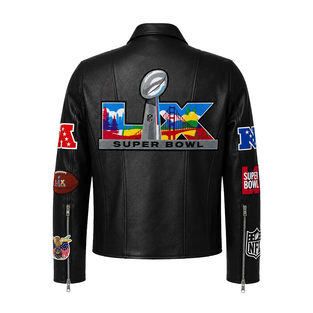 Super-Bowl-2026-Black-Leather-Motocross-Jacket - Image 2