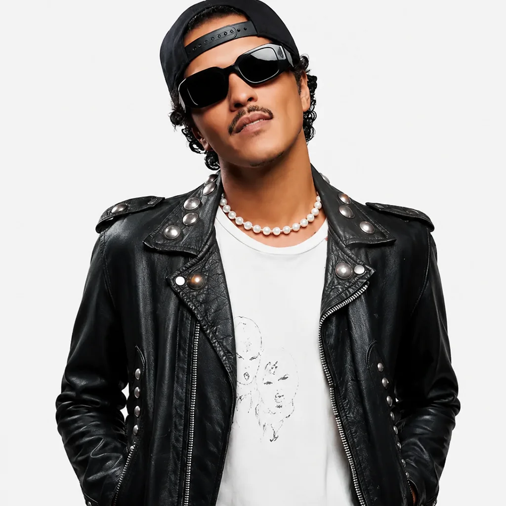 Apt Bruno Mars Black Leather Biker Jacket - Image 2