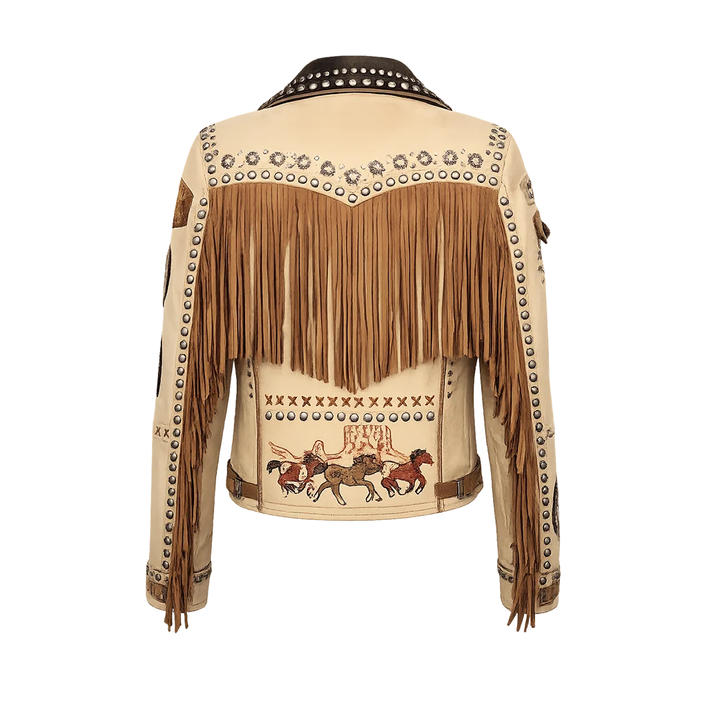 The CMT Music Awards 2024 Lainey Wilson Beige Fringe Leather Jacket - Image 2