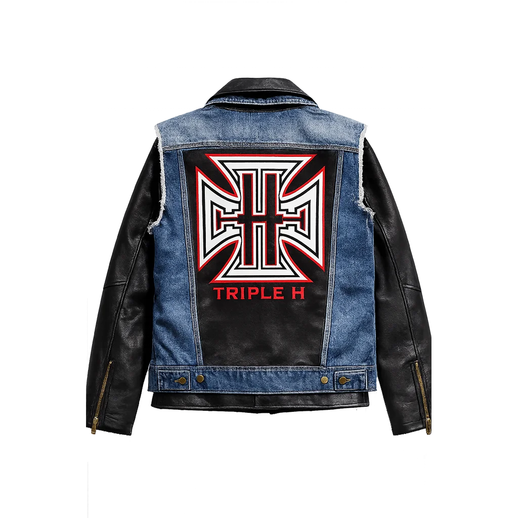 WWE Triple H Denim Leather Jacket - Image 2
