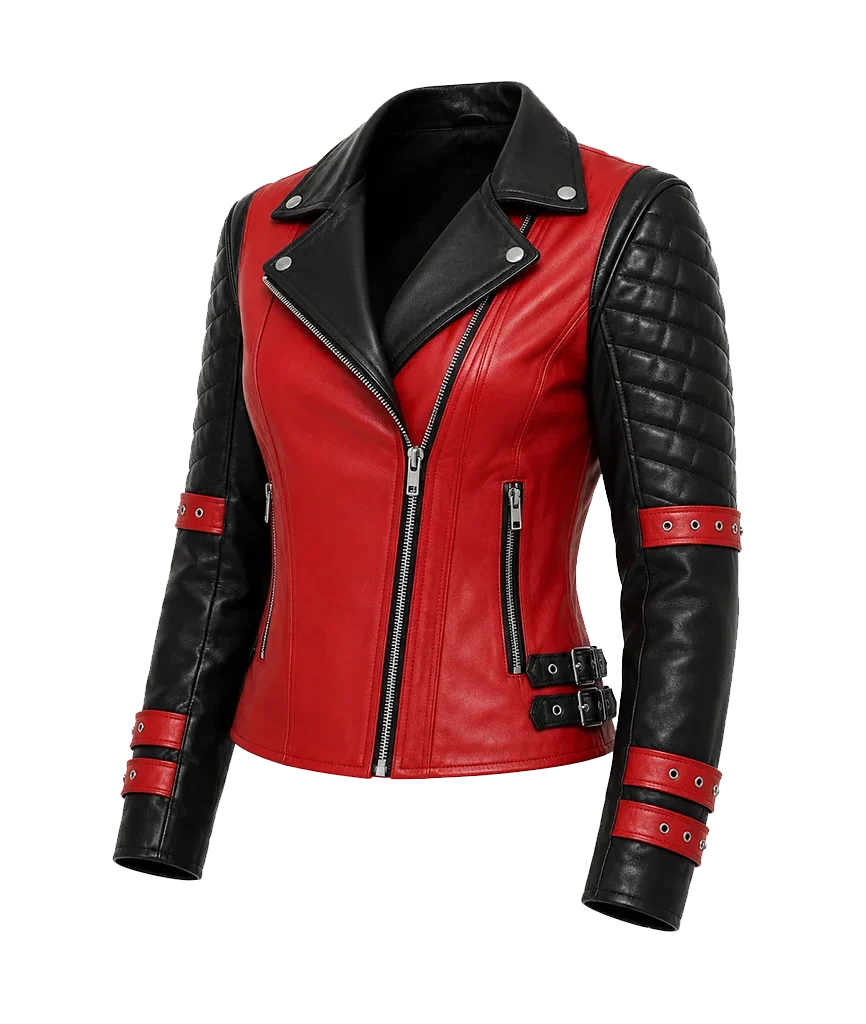 Womens North American Champ Izzi Dame Studded Biker Leather Jacket