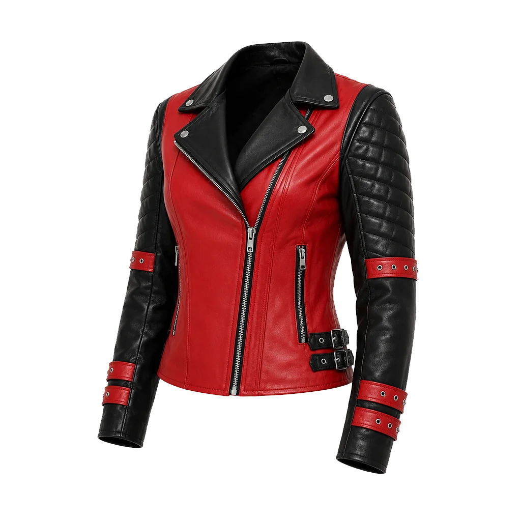 Womens North American Champ Izzi Dame Studded Biker Leather Jacket