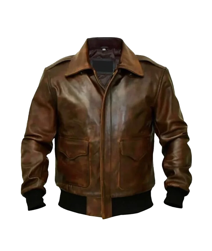 Men’s Distressed Brown Leather A-2 Aviator Flight Jacket
