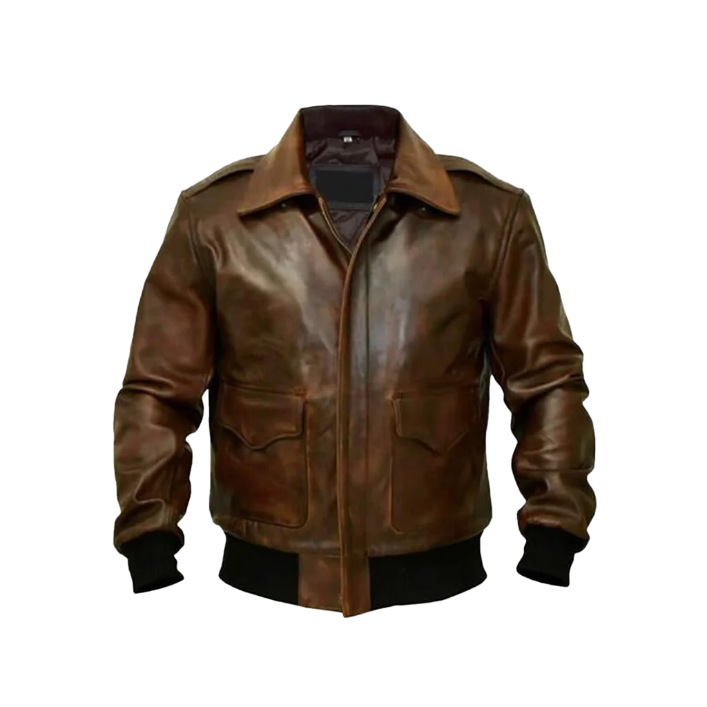 Men’s Distressed Brown Leather A-2 Aviator Flight Jacket