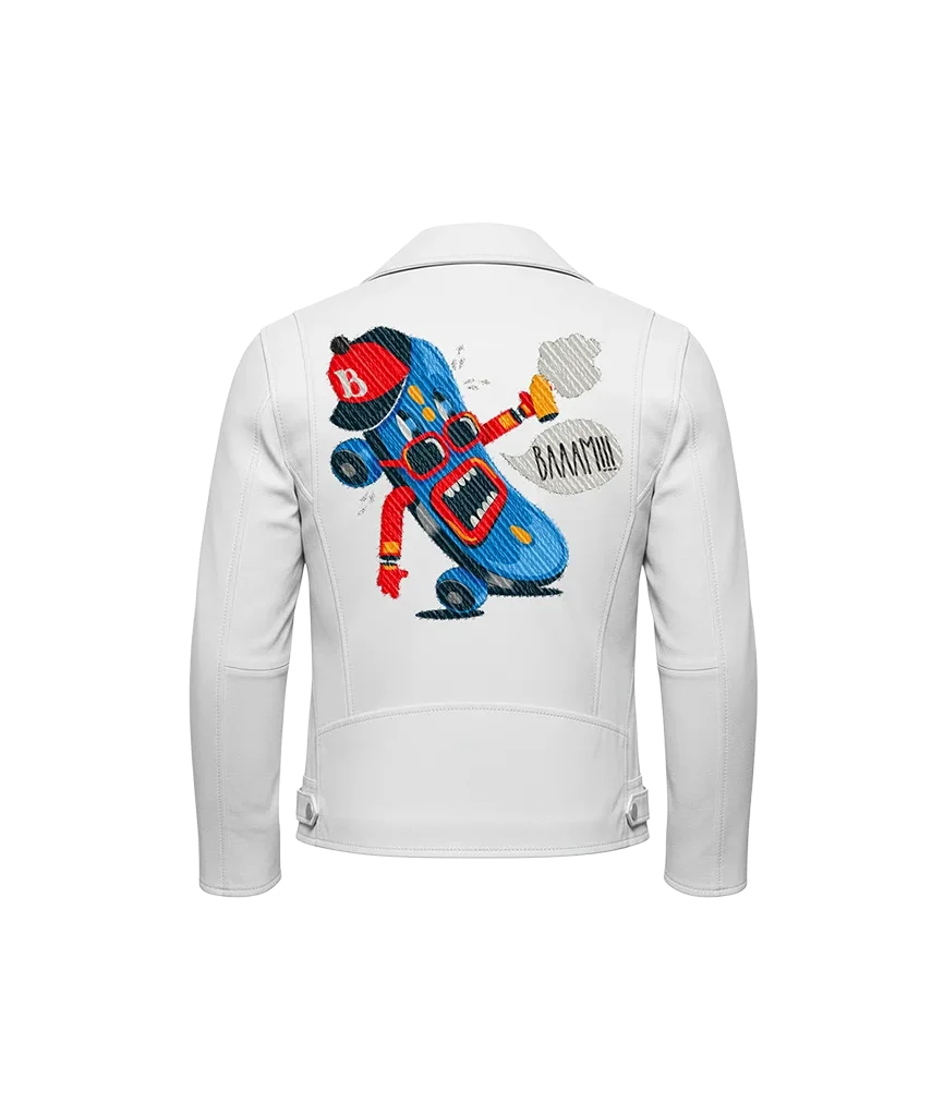 BAAAM!!! Skateboard Mascot Leather Moto Jacket