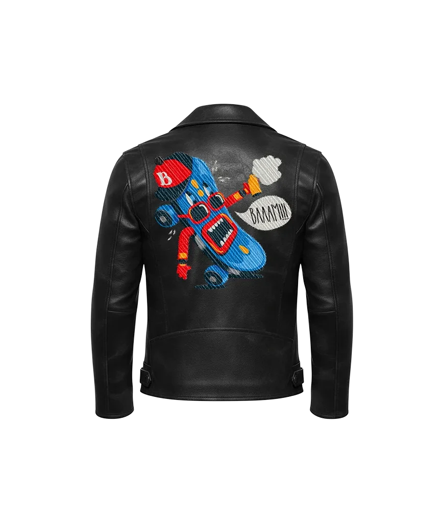 BAAAM!!! Skateboard Mascot Leather Moto Jacket