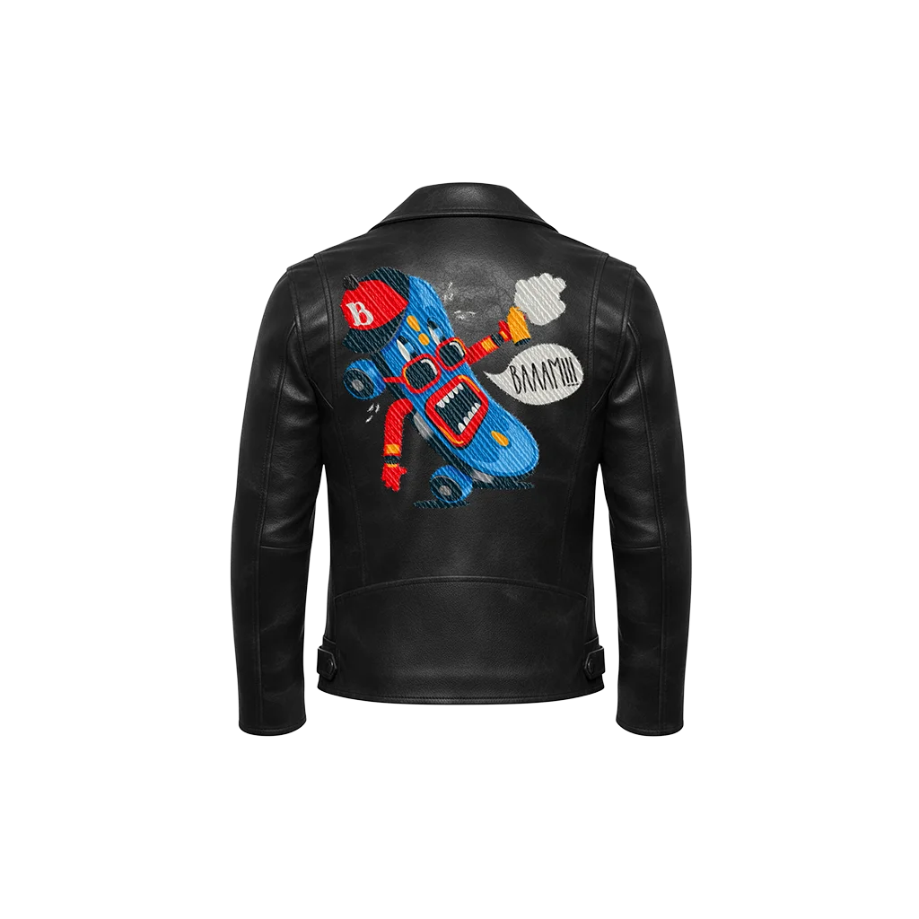 BAAAM!!! Skateboard Mascot Leather Moto Jacket