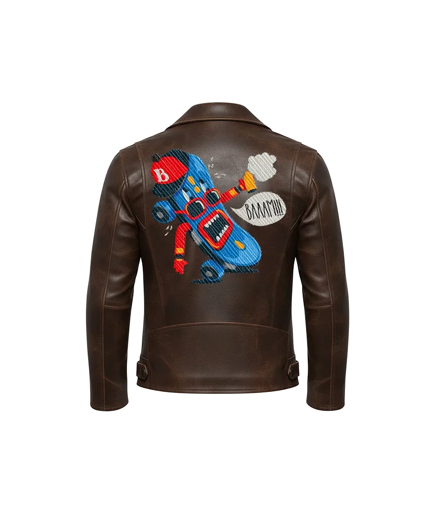 BAAAM!!! Skateboard Mascot Leather Moto Jacket