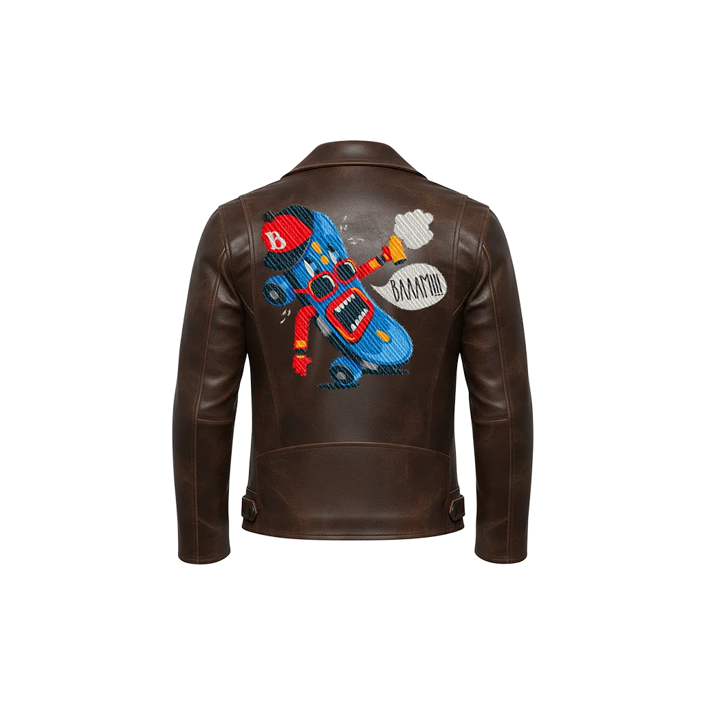 BAAAM!!! Skateboard Mascot Leather Moto Jacket