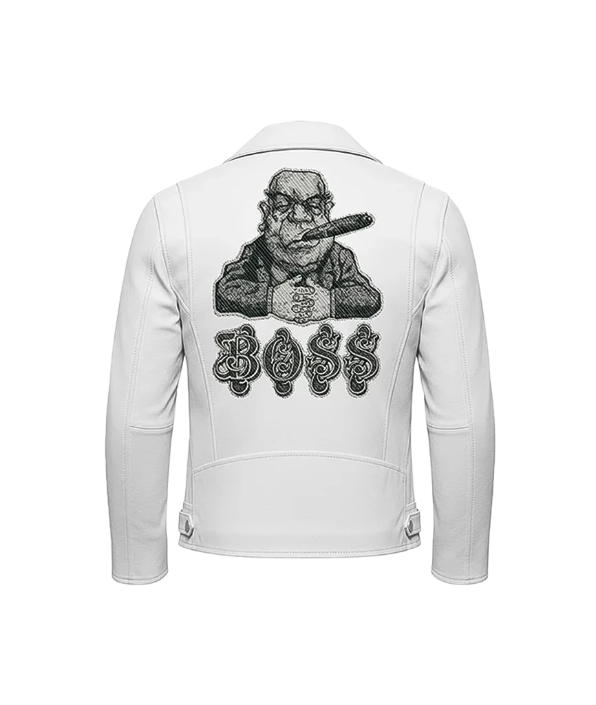BOSS Cigar Smoking Embroidered Leather Jacket