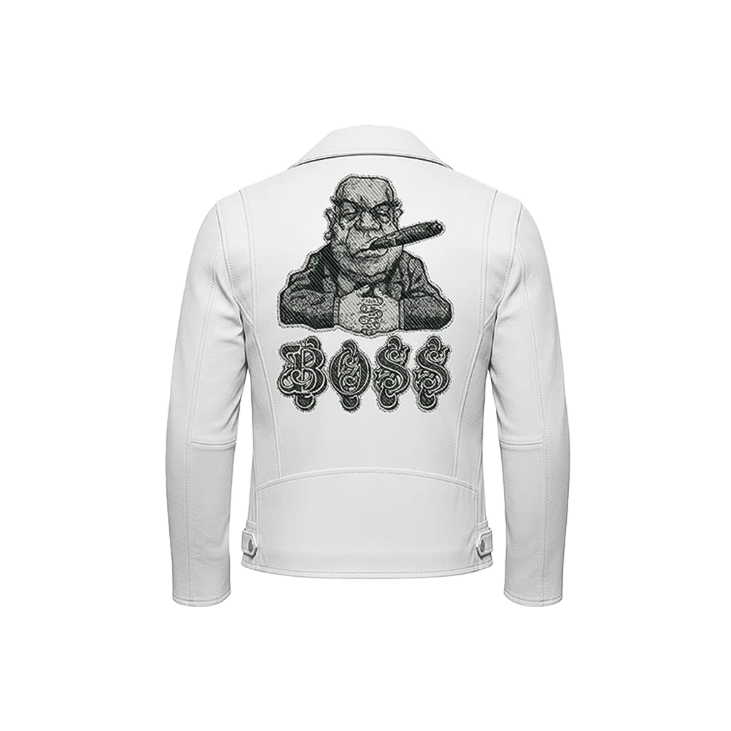 BOSS Cigar Smoking Embroidered Leather Jacket