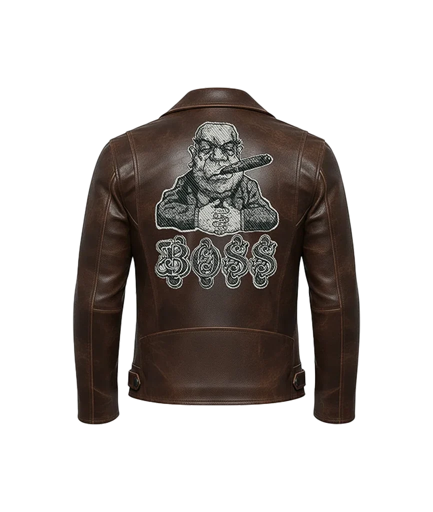 BOSS Cigar Smoking Embroidered Leather Jacket