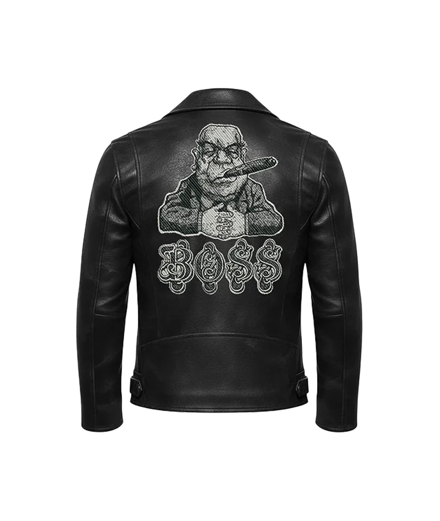 BOSS Cigar Smoking Embroidered Leather Jacket