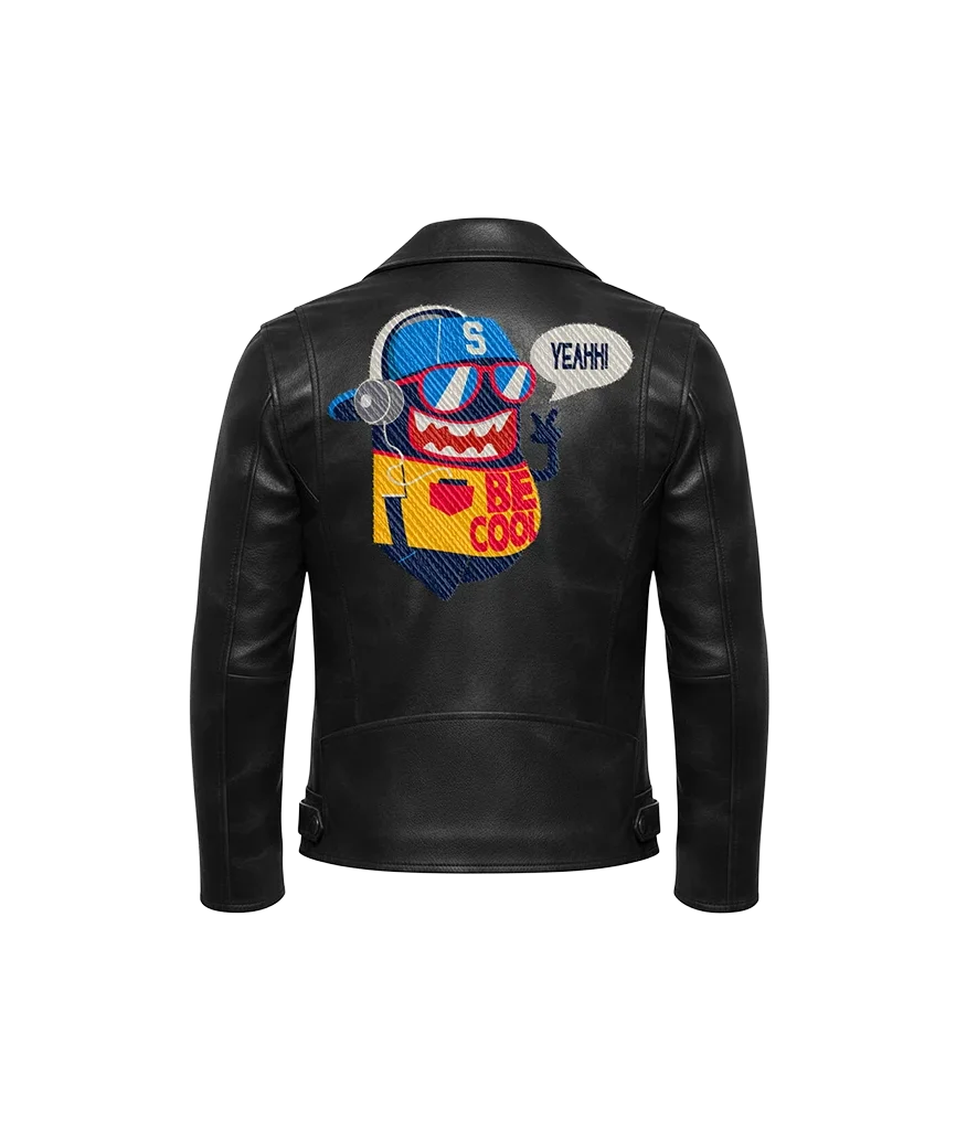 Be Cool DJ Monster Cartoon Mascot Leather Moto Jacket
