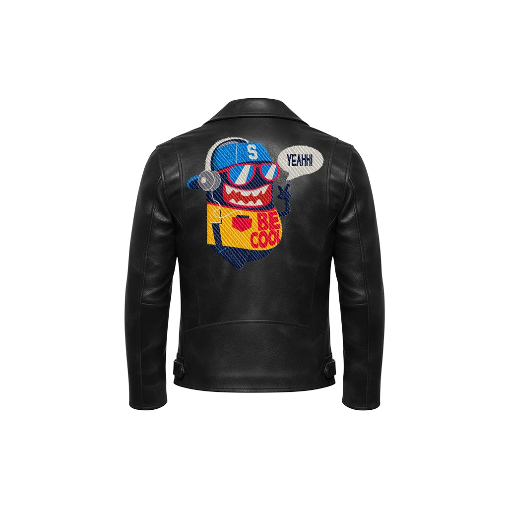 Be Cool DJ Monster Cartoon Mascot Leather Moto Jacket