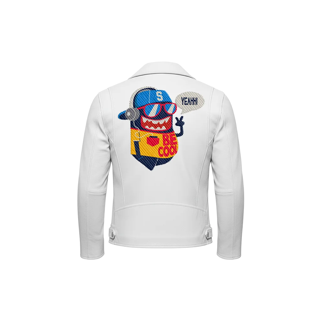 Be Cool DJ Monster Cartoon Mascot Leather Moto Jacket